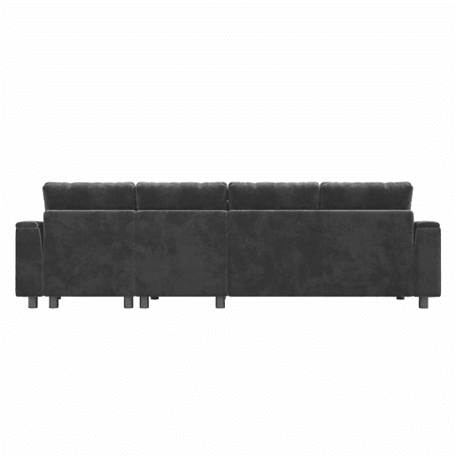 Sofá modular em U 284x135x84 cm - Chenilla com chaise longue, arrumação rebatível, USB e Type-C, 4 lugares - Cinzento