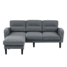 Sofá de canto em L 204 x 136 x 80 cm - 3 lugares com chaise longue, bolso lateral, 10 pés - cinzento