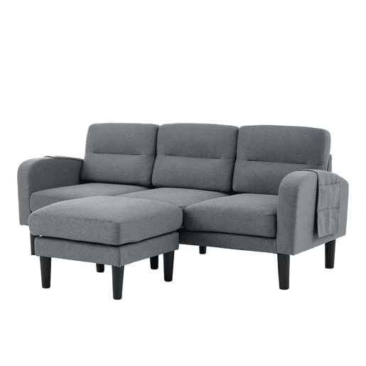Sofá de canto em L 204 x 136 x 80 cm - 3 lugares com chaise longue, bolso lateral, 10 pés - cinzento Sofá de canto em L 204 x 136 x 80 cm - 3 lugares com chaise longue, bolso lateral, 10 pés - cinzento