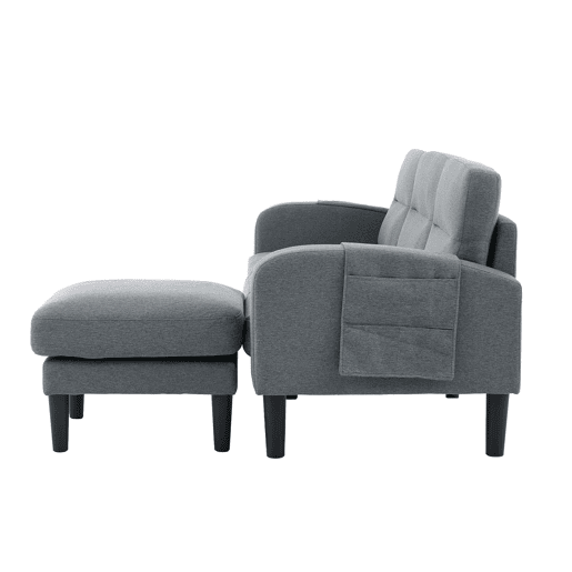 Sofá de canto em L 204 x 136 x 80 cm - 3 lugares com chaise longue, bolso lateral, 10 pés - cinzento Sofá de canto em L 204 x 136 x 80 cm - 3 lugares com chaise longue, bolso lateral, 10 pés - cinzento