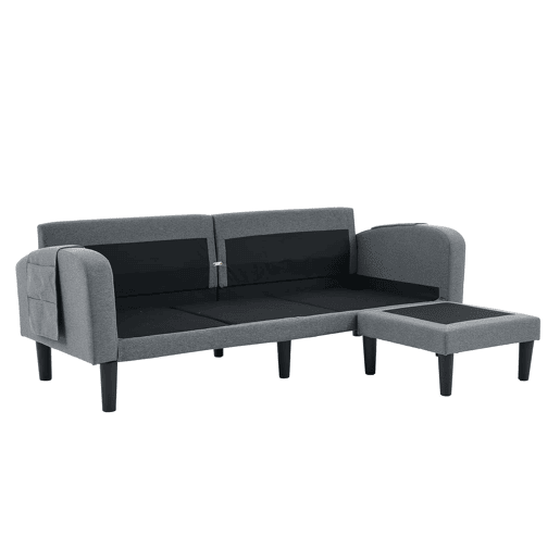 Sofá de canto em L 204 x 136 x 80 cm - 3 lugares com chaise longue, bolso lateral, 10 pés - cinzento Sofá de canto em L 204 x 136 x 80 cm - 3 lugares com chaise longue, bolso lateral, 10 pés - cinzento