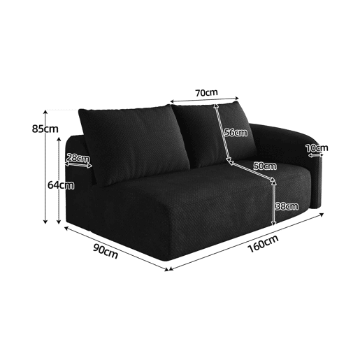 Sofá modular 160 x 90 x 85 cm - 2 lugares, estofado em chenille, confortável - Preto Sofá modular 160 x 90 x 85 cm - 2 lugares, estofado em chenille, confortável - Preto