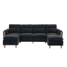 Sofá modular em U de 4 lugares, grande u2013 com duas otomanas com espaço de arrumação, pés de madeira, tecido de chenille, design modular confortável para a sala de estar familiar u2013 preto