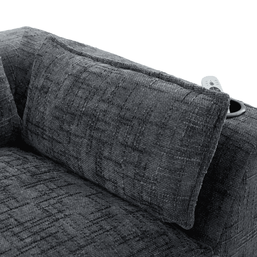 Sofá modular de 4 lugares - 2 apoios para os pés, porta-copos, bolsos laterais, espuma + molas, chenille cinzenta - cinzento escuro