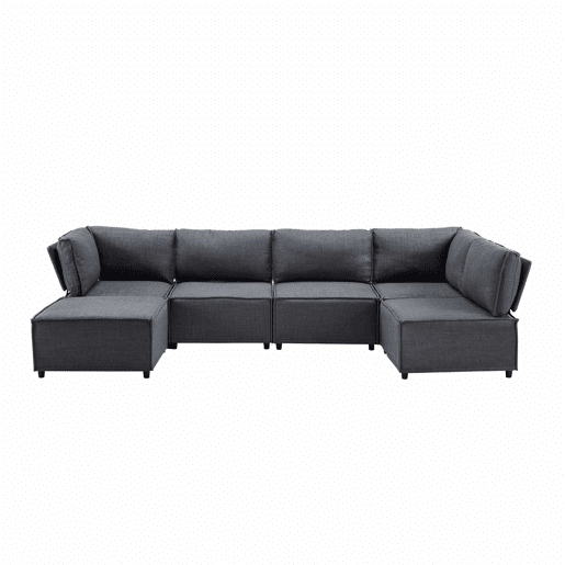 Sofá modular de 4 lugares - design versátil, montagem fácil, estofo em linho - cinzento escuro Sofá modular de 4 lugares - design versátil, montagem fácil, estofo em linho - cinzento escuro
