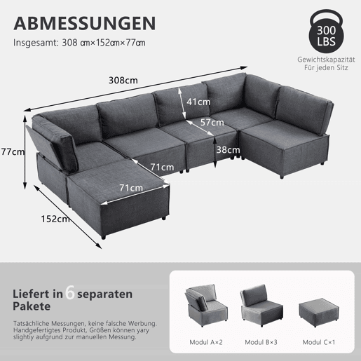 Sofá modular de 4 lugares - design versátil, montagem fácil, estofo em linho - cinzento escuro Sofá modular de 4 lugares - design versátil, montagem fácil, estofo em linho - cinzento escuro