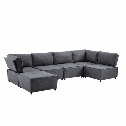 Sofá modular de 4 lugares - design versátil, montagem fácil, estofo em linho - cinzento escuro Sofá modular de 4 lugares - design versátil, montagem fácil, estofo em linho - cinzento escuro