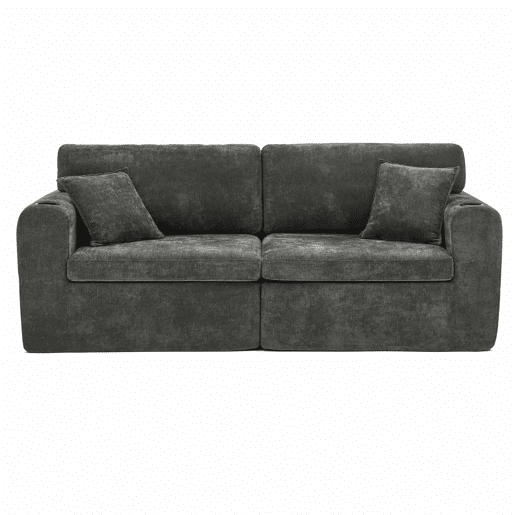 Sofá relax de 2 lugares - ideal para espaços pequenos, tecido de chenille macio, bolso lateral para revistas, porta-copos e almofadas - preto Sofá relax de 2 lugares - ideal para espaços pequenos, tecido de chenille macio, bolso lateral para revistas, porta-copos e almofadas - preto