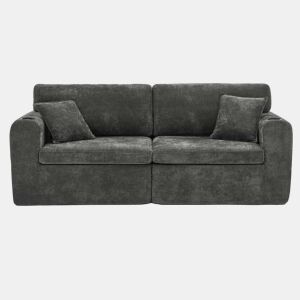 Sofá relax de 2 lugares - ideal para espaços pequenos, tecido de chenille macio, bolso lateral para revistas, porta-copos e almofadas - preto