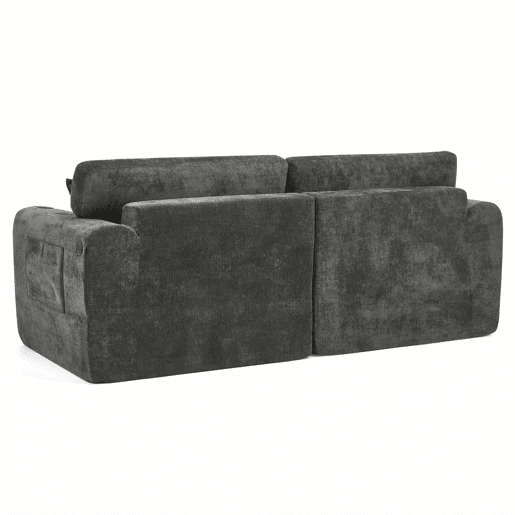 Sofá relax de 2 lugares - ideal para espaços pequenos, tecido de chenille macio, bolso lateral para revistas, porta-copos e almofadas - preto Sofá relax de 2 lugares - ideal para espaços pequenos, tecido de chenille macio, bolso lateral para revistas, porta-copos e almofadas - preto