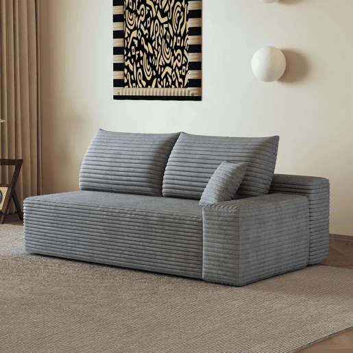 Sofá de 2 lugares 175 x 95 x 83 cm - Estofo em veludo cotelê, estilo modular - Cinzento
