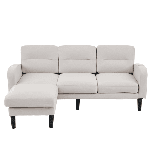 Sofá de canto em L 204 x 136 x 80 cm - 3 lugares com chaise longue, bolso lateral de arrumação, 10 pés, para sala de estar - Bege Sofá de canto em L 204 x 136 x 80 cm - 3 lugares com chaise longue, bolso lateral de arrumação, 10 pés, para sala de estar - Bege