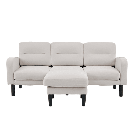 Sofá de canto em L 204 x 136 x 80 cm - 3 lugares com chaise longue, bolso lateral de arrumação, 10 pés, para sala de estar - Bege Sofá de canto em L 204 x 136 x 80 cm - 3 lugares com chaise longue, bolso lateral de arrumação, 10 pés, para sala de estar - Bege