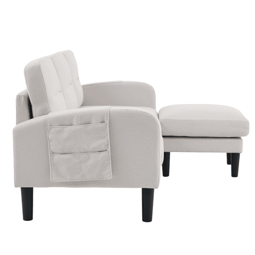 Sofá de canto em L 204 x 136 x 80 cm - 3 lugares com chaise longue, bolso lateral de arrumação, 10 pés, para sala de estar - Bege Sofá de canto em L 204 x 136 x 80 cm - 3 lugares com chaise longue, bolso lateral de arrumação, 10 pés, para sala de estar - Bege