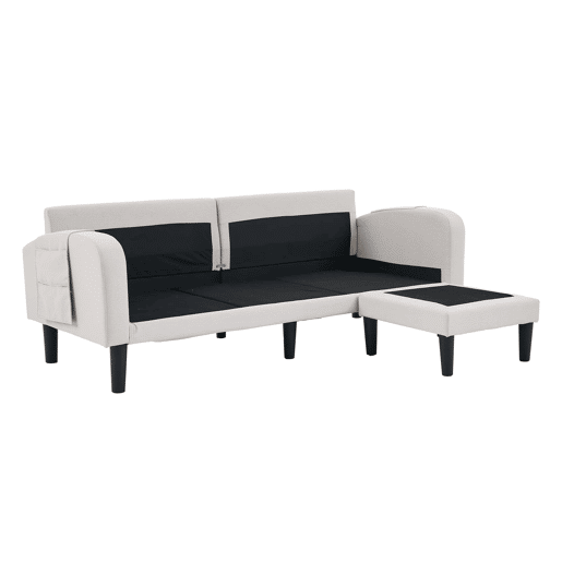 Sofá de canto em L 204 x 136 x 80 cm - 3 lugares com chaise longue, bolso lateral de arrumação, 10 pés, para sala de estar - Bege Sofá de canto em L 204 x 136 x 80 cm - 3 lugares com chaise longue, bolso lateral de arrumação, 10 pés, para sala de estar - Bege