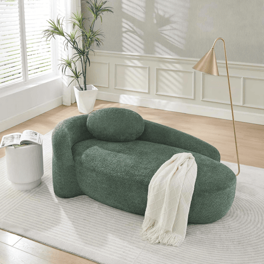 Sofá minimalista em tecido Teddy Fleece - Design arredondado, estofo macio com almofadas, ideal para a sala de estar, quarto e escritório - Verde Sofá minimalista em tecido Teddy Fleece - Design arredondado, estofo macio com almofadas, ideal para a sala de estar, quarto e escritório - Verde