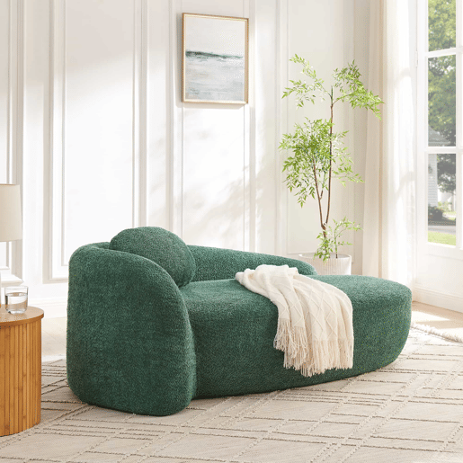 Sofá minimalista em tecido Teddy Fleece - Design arredondado, estofo macio com almofadas, ideal para a sala de estar, quarto e escritório - Verde Sofá minimalista em tecido Teddy Fleece - Design arredondado, estofo macio com almofadas, ideal para a sala de estar, quarto e escritório - Verde