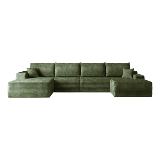 Sofá modular de canto de 340 cm - chaise longue em L, assento profundo, sem montagem, 4 lugares - Verde