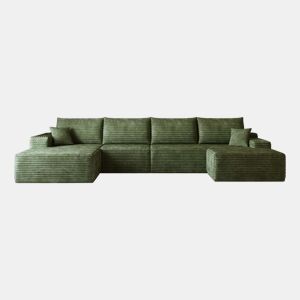 Sofá modular de canto de 340 cm - chaise longue em L, assento profundo, sem montagem, 4 lugares - Verde