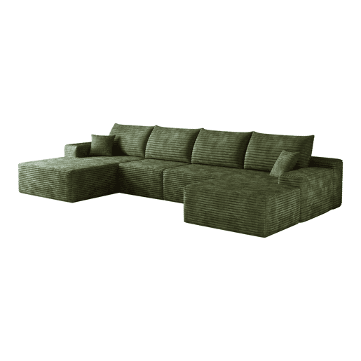 Sofá modular de canto de 340 cm - chaise longue em L, assento profundo, sem montagem, 4 lugares - Verde