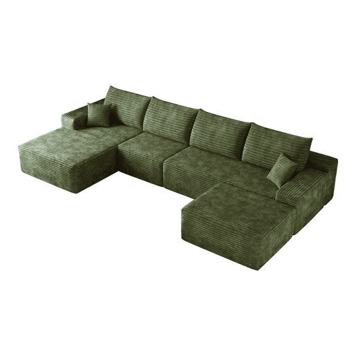 Sofá modular de canto de 340 cm - chaise longue em L, assento profundo, sem montagem, 4 lugares - Verde