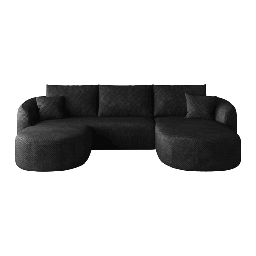 Sofá de canto modular em U, 266 cm - 3 lugares, espuma de compressão, sem montagem - Preto