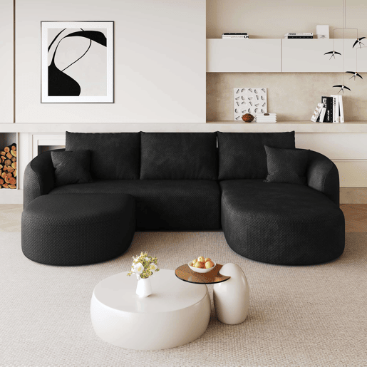 Sofá de canto modular em U, 266 cm - 3 lugares, espuma de compressão, sem montagem - Preto