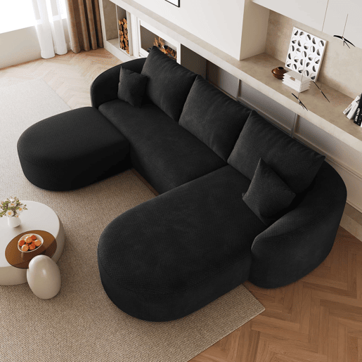 Sofá de canto modular em U, 266 cm - 3 lugares, espuma de compressão, sem montagem - Preto