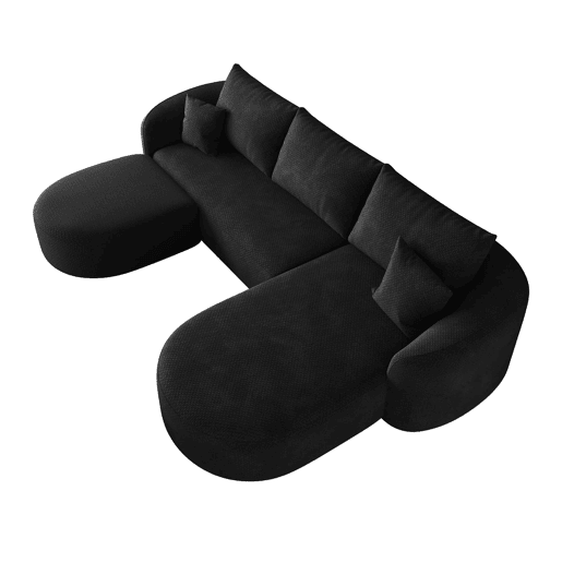 Sofá de canto modular em U, 266 cm - 3 lugares, espuma de compressão, sem montagem - Preto