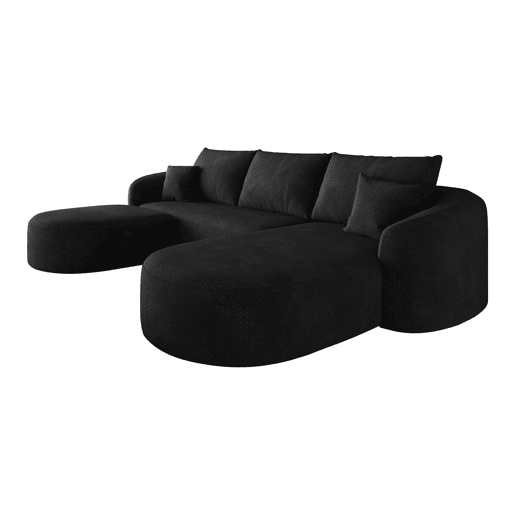Sofá de canto modular em U, 266 cm - 3 lugares, espuma de compressão, sem montagem - Preto