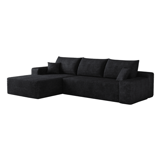 Sofá modular de canto de 270 cm - 3 lugares, chaise longue em L, assento profundo, sem montagem, embalado compactamente - Preto Sofá modular de canto de 270 cm - 3 lugares, chaise longue em L, assento profundo, sem montagem, embalado compactamente - Preto