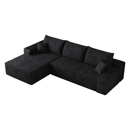 Sofá modular de canto de 270 cm - 3 lugares, chaise longue em L, assento profundo, sem montagem, embalado compactamente - Preto Sofá modular de canto de 270 cm - 3 lugares, chaise longue em L, assento profundo, sem montagem, embalado compactamente - Preto