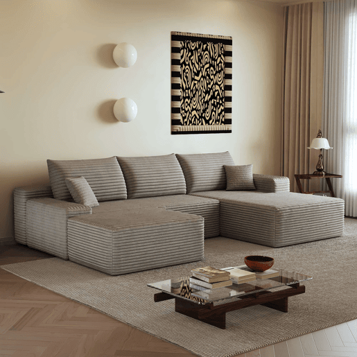 Sofá modular de canto de 270 cm u2013 com chaise longue em L, assento profundo, sem montagem, 3 lugares u2013 Camel