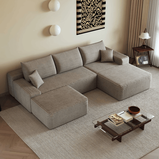 Sofá modular de canto de 270 cm u2013 com chaise longue em L, assento profundo, sem montagem, 3 lugares u2013 Camel