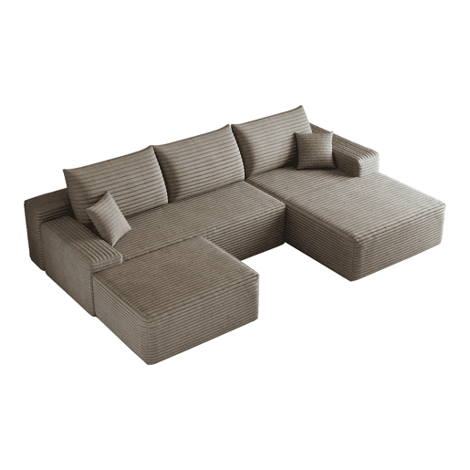 Sofá modular de canto de 270 cm u2013 com chaise longue em L, assento profundo, sem montagem, 3 lugares u2013 Camel