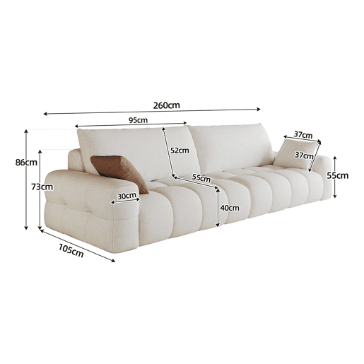 Sofá modular de 260 cm, 4 lugares u2013 modelo pronto a montar, assento profundo, espuma, sofá compactado para sala de estar u2013 Branco Sofá modular de 260 cm, 4 lugares u2013 modelo pronto a montar, assento profundo, espuma, sofá compactado para sala de estar u2013 Branco