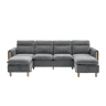 Sofá modular em U de 4 lugares u2014 com dois pufes com espaço de arrumação, pés de madeira, design modular, tecido de chenille u2014 cinzento claro