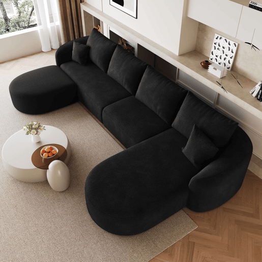 Sofá modular de canto em U, 336 cm - 4 lugares, com sistema de compressão, sem montagem, estilo moderno - Preto Sofá modular de canto em U, 336 cm - 4 lugares, com sistema de compressão, sem montagem, estilo moderno - Preto