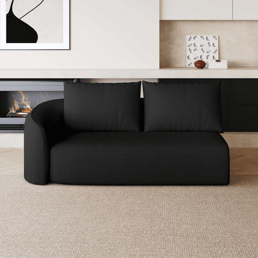 Sofá modular 160 x 90 x 85 cm - 2 lugares, estofo em chenille, modelo de canto - Preto