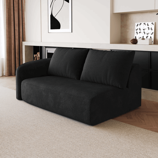 Sofá modular 160 x 90 x 85 cm - 2 lugares, estofo em chenille, modelo de canto - Preto