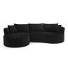 Sofá de 3 lugares com estrutura expansível - chaise longue à esquerda + 2 lugares, design curvo, tecido de veludo cotelê macio, porta-copos e almofadas, embalado a vácuo, para sala de estar, hotel, apartamento e escritório - Preto