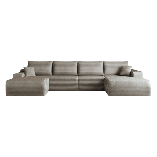 Sofá modular de canto de 340 cm - chaise longue em L, assento profundo, sem montagem, sofá compactado - Camel