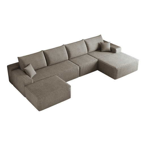 Sofá modular de canto de 340 cm - chaise longue em L, assento profundo, sem montagem, sofá compactado - Camel