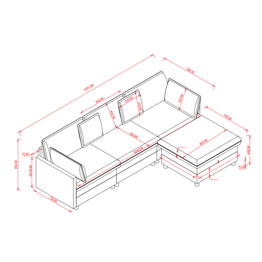 Sofá de canto modular de 3 lugares - em chenille com chaise longue e pufe, ideal para apartamentos pequenos e salas de estar, confortável para toda a família e respirável - cinzento Sofá de canto modular de 3 lugares - em chenille com chaise longue e pufe, ideal para apartamentos pequenos e salas de estar, confortável para toda a família e respirável - cinzento