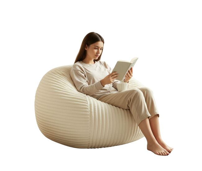 Puf sillón redondo, pana de franela ultrasuave — echoita