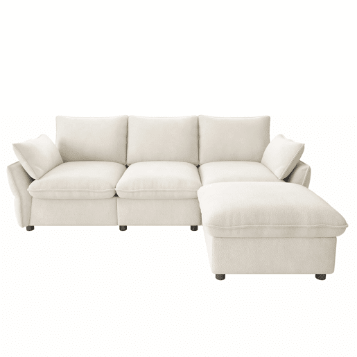 Sofá de canto 222,5 x 154,5 cm - 3 lugares com otomana e banquinho, estofado em chenille, moderno para sala de estar e apartamento - Bege Sofá de canto 222,5 x 154,5 cm - 3 lugares com otomana e banquinho, estofado em chenille, moderno para sala de estar e apartamento - Bege