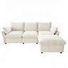 Sofá de canto 222,5 x 154,5 cm - 3 lugares com otomana e banquinho, estofado em chenille, moderno para sala de estar e apartamento - Bege