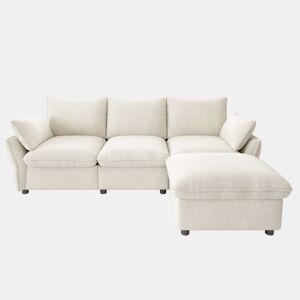 Sofá de canto 222,5 x 154,5 cm - 3 lugares com otomana e banquinho, estofado em chenille, moderno para sala de estar e apartamento - Bege