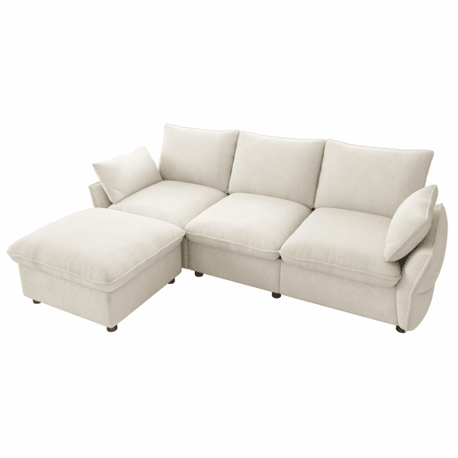 Sofá de canto 222,5 x 154,5 cm - 3 lugares com otomana e banquinho, estofado em chenille, moderno para sala de estar e apartamento - Bege Sofá de canto 222,5 x 154,5 cm - 3 lugares com otomana e banquinho, estofado em chenille, moderno para sala de estar e apartamento - Bege