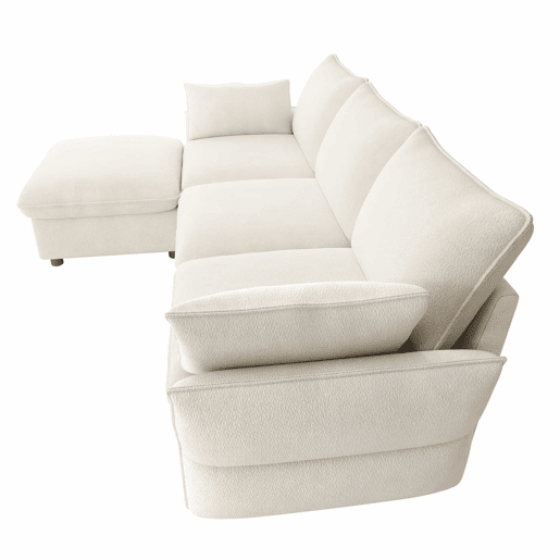Sofá de canto 222,5 x 154,5 cm - 3 lugares com otomana e banquinho, estofado em chenille, moderno para sala de estar e apartamento - Bege Sofá de canto 222,5 x 154,5 cm - 3 lugares com otomana e banquinho, estofado em chenille, moderno para sala de estar e apartamento - Bege
